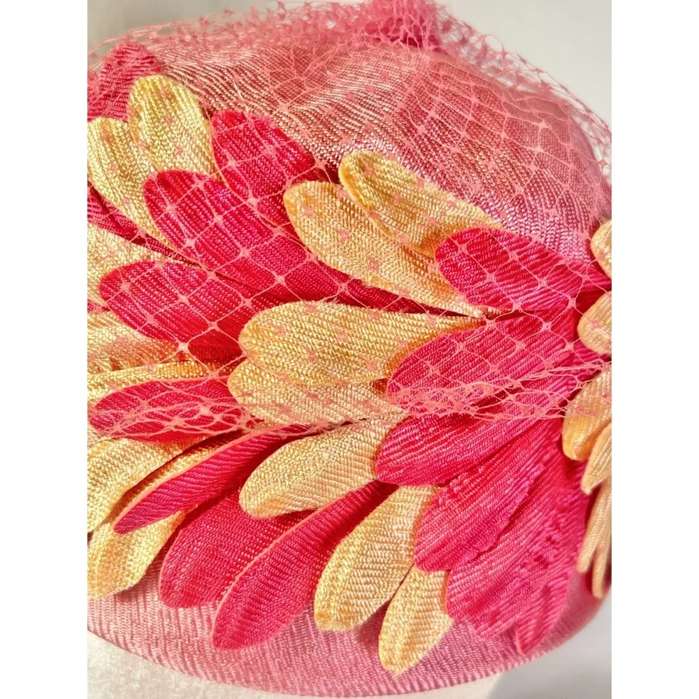 1960'S Vintage Pink and‎ Champagne Petal Cloche Stye Statement Hat with Netting